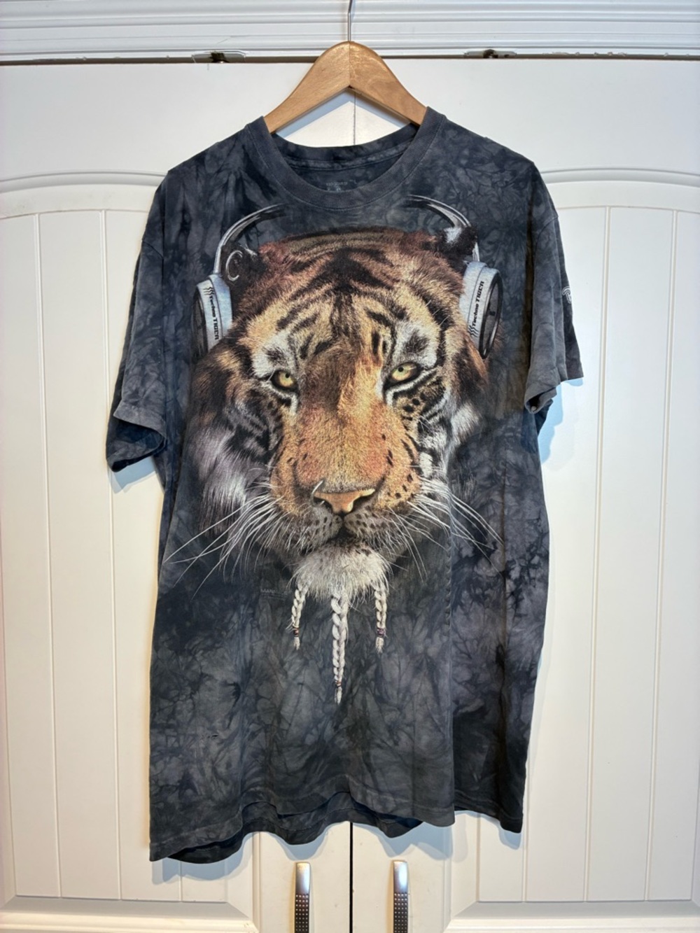 Black Tie-Dye Tiger Head Tee Size L